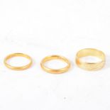 Three gold wedding bands, two 22 carat yellow gold, 2.
