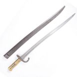 A French bayonet with brass grip, numbered T 82384 S 92572, the blade engraved Tulle Juin 1872,