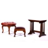 Circular leather top stool, buttoned leather top, cabriole legs, diameter 59cm,