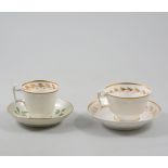 Spode trio, decorated with a gilt leaf band; and a Worcester style saucer painted with with leaves.