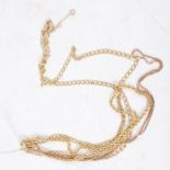 Three 9 carat yellow gold chain necklaces, a 4mm gauge flat open curb link 78cm long,