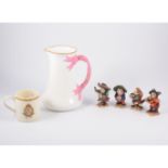 Six small Naples porcelain figures, Dwarves, tea and coffee wares etc.