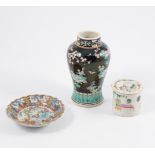 Small famille rose cylindrical shape jar, decorated with bird, butterfly and flowers, 6.