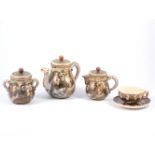 Japanese Satsuma teaset comprising teapot, 15cm, sugar bowl, milk jug, six cups and saucers.