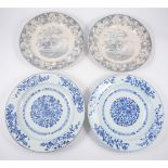 A pair of 19th Century Davenport flowers on a wall plates, 26cm, printed and impressed marks,