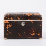 A tortoiseshell twin compartment tea caddy, rectangular, 18cm x 10cm x 3cm high,