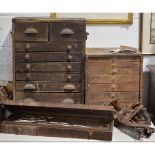 Record and other metal planes, two pine drawers, contents of woodworking and hand tools, and parts.