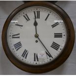 Dial clock, oak case, Roman numerals, single fusee movement, diameter 38cm.