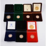 UK gold proof Sovereign coins, 1979, 1980 x 2, 1981, 1982, two UK gold proof half Sovereign coins,