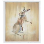 After Paul Tavernor, Watchful and Attention, two colour prints of hares, limited edition 48/225,
