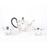 A George V silver three piece bachelor teaset,