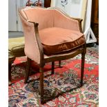 Victorian mahogany tub chair, shaped back, turned and ringed legs, 53cm.