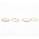 WITHDRAWN - Four gold rings, a 2mm wide 9 carat gold wedding band, approximate weight 1.