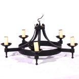 Wrought iron five-light hanging chandelier, 31cm.