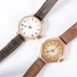 Two vintage wrist watches with 9 carat rose gold cases, both strap models.