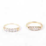 Two diamond five stone rings, both having graduated old cut diamonds set in yellow metal mounts,