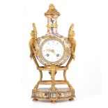 French gilt metal and champleve enamel mantel clock,