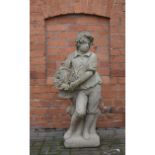 Four cast concrete garden figures, modelled as a maiden with a wheatsheaf,