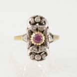 A ruby and diamond scroll design dress ring,