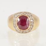 A ruby and diamond signet style ring,