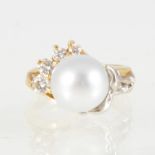 A baroque pearl and diamond dress ring,