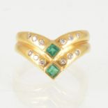 An emerald and diamond double wishbone dress ring,