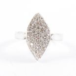 A modern marquise shaped diamond cluster ring,