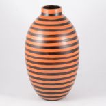 Continental pottery ovoid vase, painted concentric bands, indistinctly inscribed, 39cm.