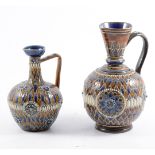 Doulton Lambeth pottery ewer, plain loop handle, incised painted decoration, impressed mark,