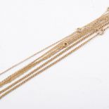 Five yellow metal neck chains, curb, trace and Prince-of Wales links, hallmarked 9 carat gold,