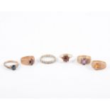 Six gemset dress rings,