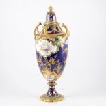 Royal Crown Derby cabinet vase, domed cover with moulded trellis and scrolls,