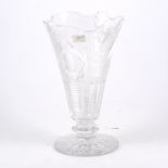 Fine quality cut-glass trumpet shaped vase, by Royal Tudor, cut and engraved decoration, 32cm.