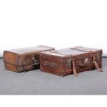 Vintage leather suitcase, metal locks, 67cm, and another vintage leather case.