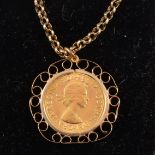 A Full Sovereign pendant and chain, an Elizabeth II Full Sovereing 1967,