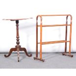 Victorian mahogany pedestal table, on tripod legs, 50cm and a Victorian towel rail, (2).