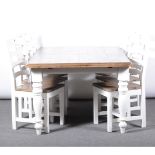 Contemporary hardwood and pair painted dining suite, comprising table, rectangular extending top,