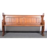 Pine pew, panelled back, boarded seat, length 170cm, depth 53cm, height 92cm.