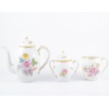 Nymphenburg wrythen fluted coffee set, painted floral sprays, jug, milk and sugar bowl, plates (10),