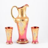 Venetian ruby tinted gilt and enamelled water set, comprising jug, 34cm, and five tumblers.