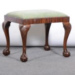 Mahogany framed stool, drop-in seat, cabriole legs, with shell knees, ball and claw feet,