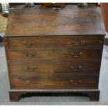 George III mahogany bureau, adapted, the slope front dummy drawer fascia,