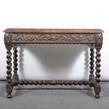 Victorian oak side table, rectangular top with a moulded edge, carved frieze, with drawer,