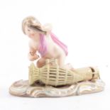 Small Meissen model, Cherub with basket of fish, underglazed blue crossed swords mark, incised 98,