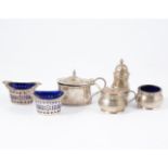 Thee-piece silver condiment set, by Adie...