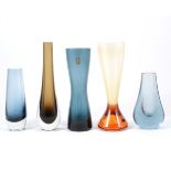 Whitefriars, eight assorted glass vases,...