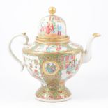 Canton porcelain pedestal teapot, tall domed...