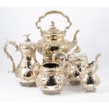 Later Victorian silver-plated five-piece tea...
