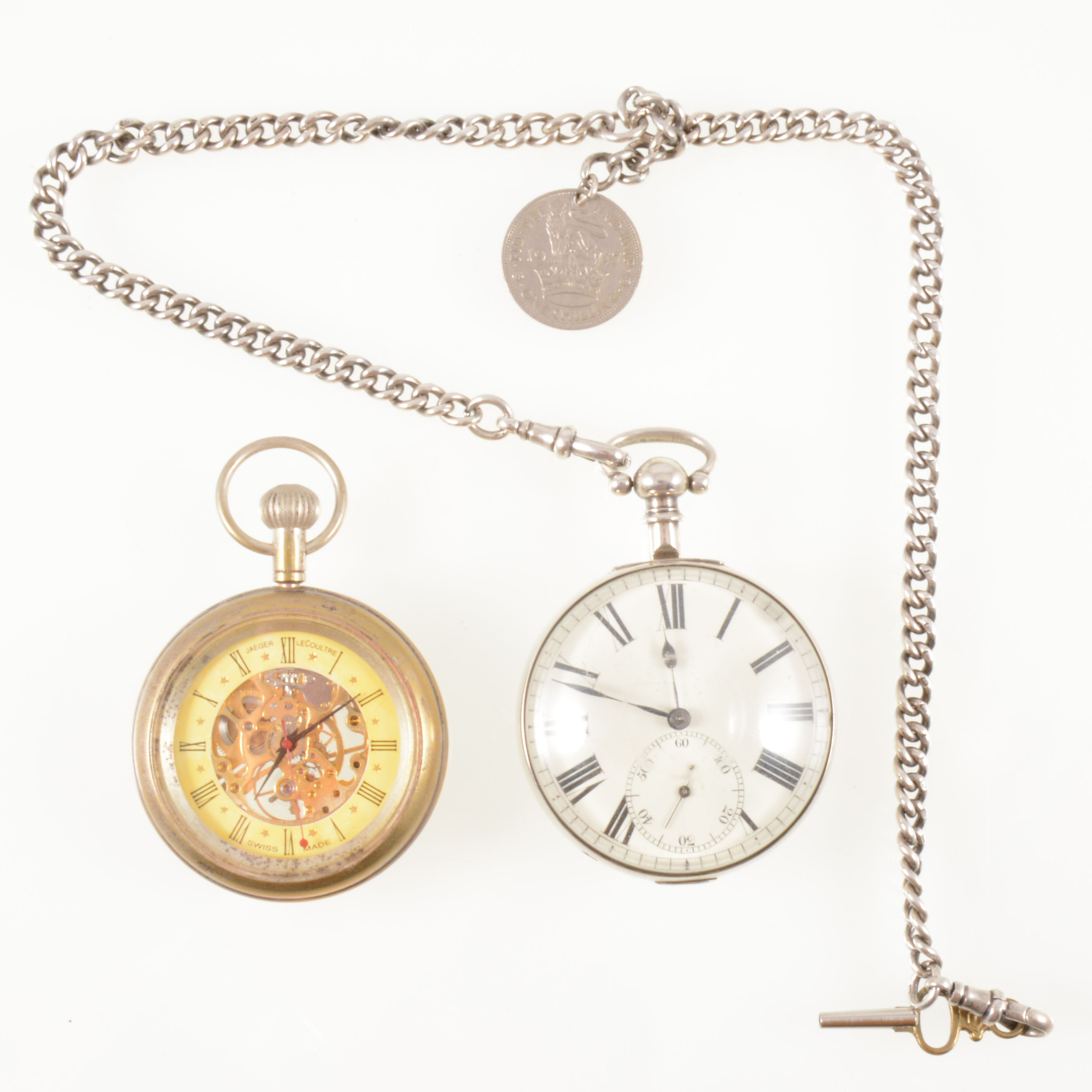 A silver open face pocket watch, 45mm cream...