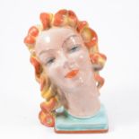 Art Deco style glazed terracotta head,...